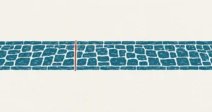 A straight paved ancient road printed in teal, running the full width, with a single thin red line ruled across it at one point, the paving identical on both sides of the mark